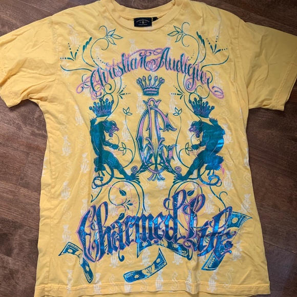 Christian Audigier Yellow Graphic T-Shirt for Men - Picture 1 of 5